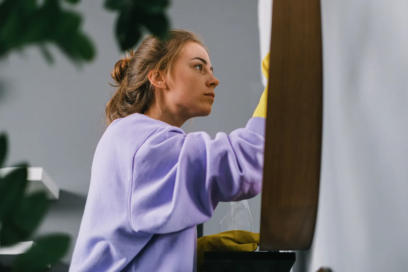 Cleaner working inside a home